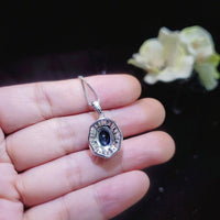 Blue Sapphire Necklace - Gemstone Lotus Leaf Pendant - 18KGP @ Sterling Silver - September Birthstone - Waterlily jewelry #601