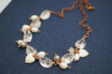 Clear Quartz Necklace Set - Bridal Necklace, Wedding Necklace, Crystal Stone healing Jewelry 19" adjustable antique chain copper