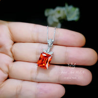 Large Rectangular Sunstone Necklace - Red Orange Tangerine Spessartite Garnet Jewelry Diamond Petal Flower 9 ct Created Orange Sapphire #668