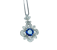 Blue Sapphire Necklace Gemstone Flower Style - 6mm Round Blue Sapphire Pendant - 18KGP @ Sterling Silver - September Birthstone #600