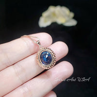 Rose Gold Blue Sapphire Necklace 4.5 CT Oval Royal Blue Gemstone Gemstone Halo Sterling Silver Pendant September Birthstone #745
