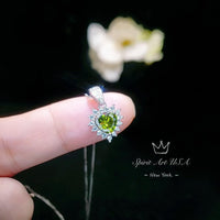 Tiny Genuine Green Peridot Necklace - Sterling Silver August Birthstone Halo Heart Peridot Jewelry #008