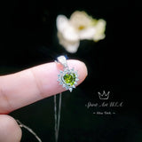 Tiny Genuine Green Peridot Necklace - Sterling Silver August Birthstone Halo Heart Peridot Jewelry #008