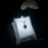 Rose Gold Blue Sapphire Necklace 4.5 CT Oval Royal Blue Gemstone Gemstone Halo Sterling Silver Pendant September Birthstone #745