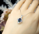 Small rainbow mystic topaz necklace sterling silver made with white gold coated Gemstone style oval cut 16" ~20" adjustable chain #193