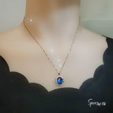 Rose Gold Blue Sapphire Necklace 4.5 CT Oval Royal Blue Gemstone Gemstone Halo Sterling Silver Pendant September Birthstone #745