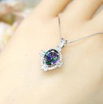 Small rainbow mystic topaz necklace sterling silver made with white gold coated Gemstone style oval cut 16" ~20" adjustable chain #193