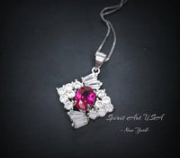 Diamond Style Red Ruby Necklace White Gold Plated Sterling Silver 1.7 CT Red Gemstone Pendant July Birthstone 1035