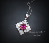Diamond Style Red Ruby Necklace White Gold Plated Sterling Silver 1.7 CT Red Gemstone Pendant July Birthstone 1035