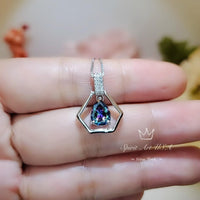 Geometric Rainbow Mystic Topaz Necklace - Sterling Silver Triangle Diamond Teardrop Mystic Topaz Pendant - Tiny Dynamic Hexagon Jewelry #109