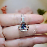 Geometric Rainbow Mystic Topaz Necklace - Sterling Silver Triangle Diamond Teardrop Mystic Topaz Pendant - Tiny Dynamic Hexagon Jewelry #109