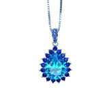 Large Blue Topaz Necklace - Blue Sapphire Halo - Blue Topaz Pendant - Teardrop Blue Topaz Jewelry - 18kgp @ Sterling Silver - 4 CT #598