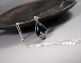 Sterling Silver Black Onyx Necklace - Tiny Teardrop Black Stone Pendant - Black Agate Root Chakra Healing Necklace 1053