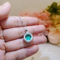 Genuine Malachite Necklace - High Quality Dainty Sterling Silver Princess Diana Style Gemstone Sunflower Style Natural Malachite #359