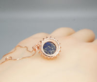 Genuine Lapis Lazuli Necklace Rose Gold Coated Sterling Silver Round Halo Solitaire Princess Diana Style Third Eye Healing Lapis Pendant 373