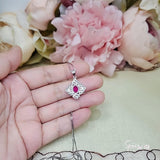 Diamond Style Red Ruby Necklace White Gold Plated Sterling Silver 1.7 CT Red Gemstone Pendant July Birthstone 1035