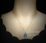 Large Blue Topaz Necklace - Blue Sapphire Halo - Blue Topaz Pendant - Teardrop Blue Topaz Jewelry - 18kgp @ Sterling Silver - 4 CT #598