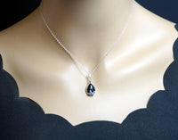 Sterling Silver Black Onyx Necklace - Tiny Teardrop Black Stone Pendant - Black Agate Root Chakra Healing Necklace 1053