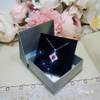 Diamond Style Red Ruby Necklace White Gold Plated Sterling Silver 1.7 CT Red Gemstone Pendant July Birthstone 1035