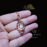 Large Opal Necklace - Rose Gold Coated 925 Sterling Silver Flower Leaf style - Teardrop Opal Pendant #608
