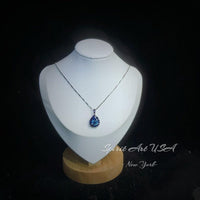 Large Blue Topaz Necklace - Blue Sapphire Halo - Blue Topaz Pendant - Teardrop Blue Topaz Jewelry - 18kgp @ Sterling Silver - 4 CT #598