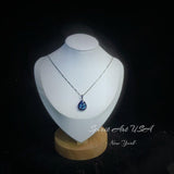 Large Blue Topaz Necklace - Blue Sapphire Halo - Blue Topaz Pendant - Teardrop Blue Topaz Jewelry - 18kgp @ Sterling Silver - 4 CT #598