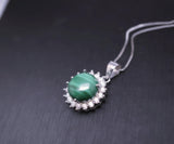 Genuine Malachite Necklace - High Quality Dainty Sterling Silver Princess Diana Style Gemstone Sunflower Style Natural Malachite #359