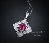 Diamond Style Red Ruby Necklace White Gold Plated Sterling Silver 1.7 CT Red Gemstone Pendant July Birthstone 1035