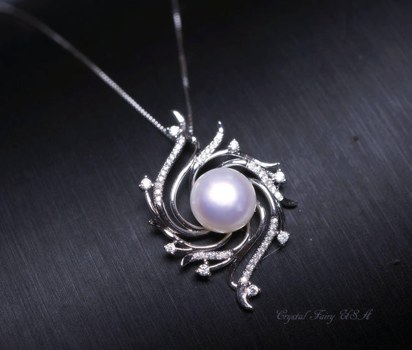 Large Freshwater Pearl Necklace - Full Sterling Silver High Quality Bridal Pearl Necklace - Genuine White Pearl Jewelry #425