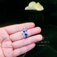 Cat Blue Sapphire Necklace, Kitty Cat Blue Sapphire Pendant Gemstone White Gold Plated Sterling Silver Pets Lover Jewelry #219