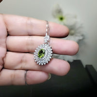 Natural Peridot Necklace - 18KGP Sterling Silver - 1.5 Ct Triple Gemstone Halo - Genuine Green Peridot Pendant #842