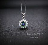 Tiny Sunflower Mystic Topaz Necklace - Gemstone Surround Princess Diana Style Minimalist Rainbow Mystic Topaz Pendant 035