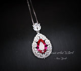 Large Teardrop Ruby Necklace - 3 CT Red Ruby Pendant - Gemstone Petal Flower - Wheat Style Necklace - 18KGP @ Sterling Silver #895
