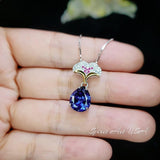 Pear Tanzanite Necklace - Ginkgo biloba 18KGP Sterling Silver - Large Teardrop 3.5 CT Tanzanite Pendant - Gemstone Leaf Jewelry #823
