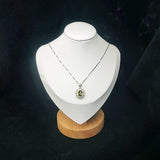 Double Gemstone Halo Peridot Necklace - White Gold coated Sterling Silver Created Green Gemstone Jewelry #677