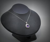 Large Genuine Amethyst Necklace - Sterling Silver Two Layer Cubic Zirconia - February Birthstone - Halo 3 CT Natural Amethyst Pendant 1116