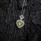 Large Green Peridot Heart Necklace - Full Sterling Silver Made Double Halo Green Heart Peridot Pendant #840