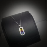 Created Ametrine Necklace - Sterling Silver Long Rectangle Amethyst Large Cubic Zirconia Necklace #865