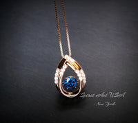 Swing Blue Sapphire Necklace - Rose Gold coated Dynamic 0.85 Ct Blue Sapphire Pendant - dynamic Sterling Silver - September Birthstone #176