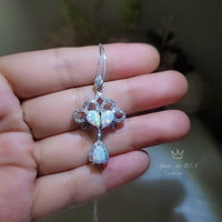 Sterling Silver Opal Tassel Necklace - Fire White Opal Wedding Bridal Gemstone Pendant, Flower Phoenix Jewelry #621