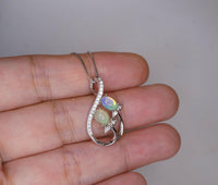 Genuine Ethiopian Fire Opal Necklace - Sterling Silver Leaf Dainty Opal October Birthstone Necklace #433