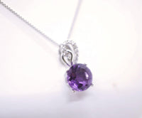 Genuine Amethyst Necklace - Sterling Silver - 8 mm 2 CT Round Solitaire - Natural Amethyst Pendant #263