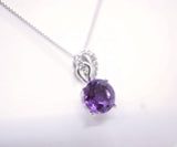 Genuine Amethyst Necklace - Sterling Silver - 8 mm 2 CT Round Solitaire - Natural Amethyst Pendant #263