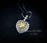 Created Yellow Moissanite Diamond Necklace - Double Halo Heart Necklace - Yellow Gemstone Pendant - 18kGP & 925 Sterling Silver 1094