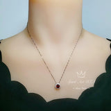 Tiny Red Garnet Necklace Sterling Silver January Birthstone Mini Round Garnet Choker, 925 Minimalist Box Chain Luck Circle Pendant 038