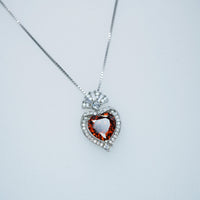 Spessartite Garnet Necklace - 9mm orange red heart Pendant - 18kgp @ Sterling Silver - adjustable chain - 3 ct Orange Garnet jewelry #607