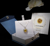 Created Yellow Moissanite Diamond Necklace - Double Halo Heart Necklace - Yellow Gemstone Pendant - 18kGP & 925 Sterling Silver 1094