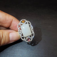 Genuine White Jade Ring Sterling Silver Adjustable Jade Jewelry 1075