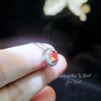 Tiny Round Sunstone Choker Necklace - Sterling Silver Circle Spessartite Garnet Jewelry - 18KGP Orange Gemstone Sunstone Pendant 039