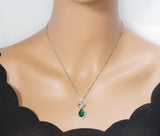 Emerald Necklace - Sterling Silver Green Gemstone Fox Pendant - 18KGP - Emerald Pets Lover Necklace #436